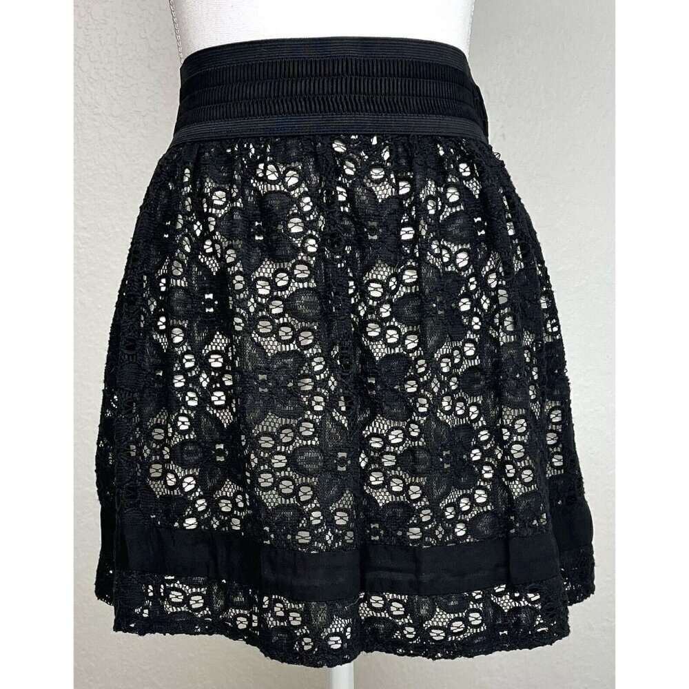 JOE BENBASSET Womens Juniors SMALL Black Lace Nude Lined Flared Full MINI SKIRT